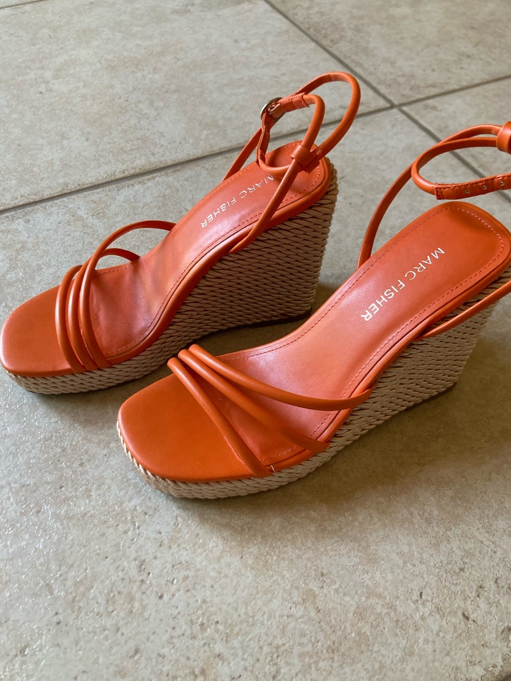 Marc Fisher Coral-Orange Espadrille Wedge Sandals